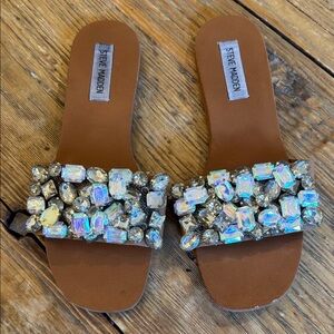 Steve Madden Tan Sandals with Iridescent Gemstones